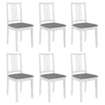 Solid Wood Dining Chairs Set of Six with Cushions White Comfort Elegant Design