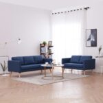 2 Piece Sofa Set Fabric Blue