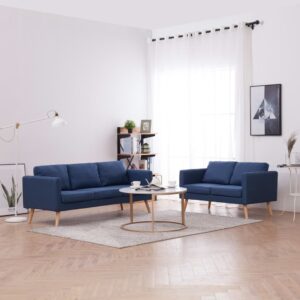 2 Piece Sofa Set Fabric Blue