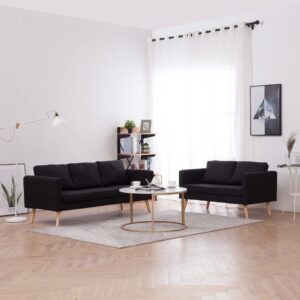 2 Piece Sofa Set Fabric Black