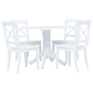 5 Piece Dining Set Solid Rubber Wood White