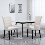 Dining Chairs with Armrests 2 pcs Beige Fabric