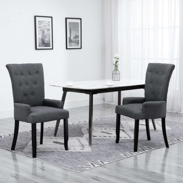 Elegant Dark Grey Fabric Dining Chairs with Armrests Set of Two Comfortable