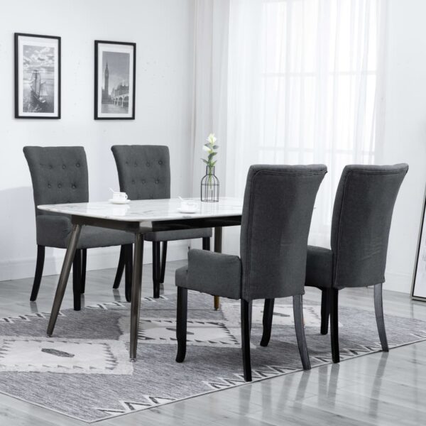 Dining Chairs with Armrests 4 pcs Dark Grey Fabric