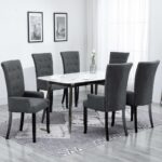 Dining Chairs with Armrests 6 pcs Dark Grey Fabric