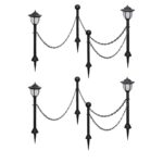 Solar Powered Garden Lights with Chain Fence Post Set Outdoor Pathway Lighting