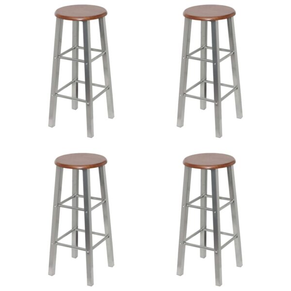 Bar Stools 4 pcs Silver and Brown MDF