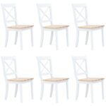 Dining Chairs 6 pcs White and Light Wood Solid Rubber Wood