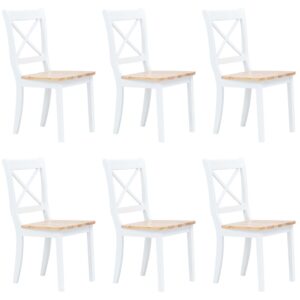 Dining Chairs 6 pcs White and Light Wood Solid Rubber Wood