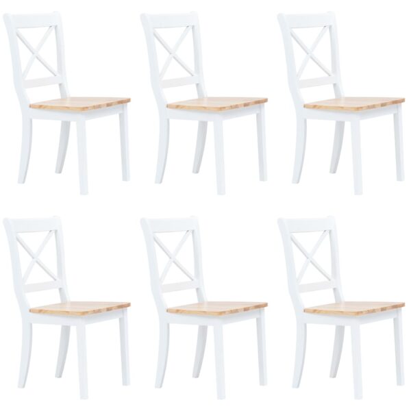 Dining Chairs 6 pcs White and Light Wood Solid Rubber Wood