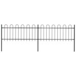 Elegant Black Steel Garden Fence Panels with Hoop Top Design - Easy Assembly