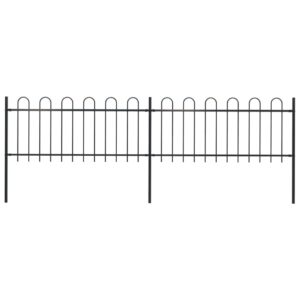 Elegant Black Steel Garden Fence Panels with Hoop Top Design - Easy Assembly