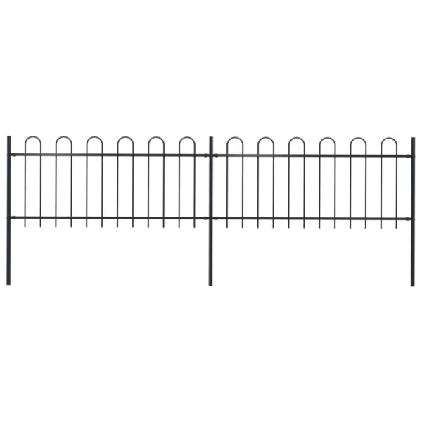 Elegant Black Steel Garden Fence Panels with Hoop Top Design - Easy Assembly