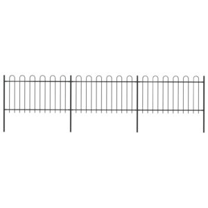 Elegant Black Steel Garden Fence Panels with Hoop Top Design - Decorative Safety Barrier