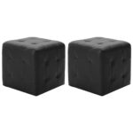 Set of Two Black Faux Leather Ottoman Footrests Comfortable Padded Stools