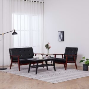 Sofa Set 2 Piece Black Faux Leather