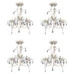 Elegant White Crystal Chandelier Ceiling Lamp Set Acrylic Bead Pendant Lighting