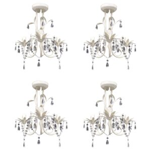 Elegant White Crystal Chandelier Ceiling Lamp Set Acrylic Bead Pendant Lighting