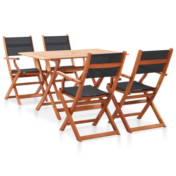 5 Piece Outdoor Dining Set Black Solid Eucalyptus Wood