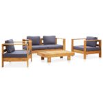 4 Piece Garden Lounge Set with Cushions Grey Solid Acacia Wood