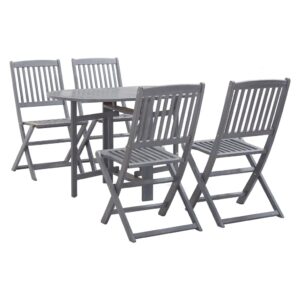 Rustic Acacia Wood Outdoor Dining Set Foldable Table Chairs Garden Patio Grey