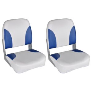 Foldable Boat Seats with Backrest and Blue White Cushion Waterproof Pair