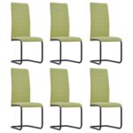 Cantilever Dining Chairs 6 pcs Green Fabric