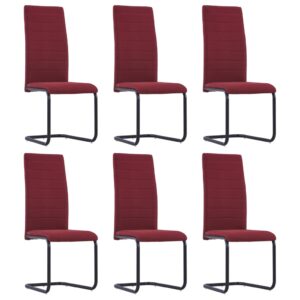 Cantilever Dining Chairs 6 pcs Wine Fabric