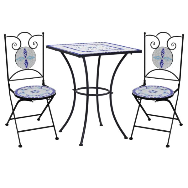 Mosaic Bistro Set Ceramic Tile Outdoor Garden Patio Furniture Blue White Elegant