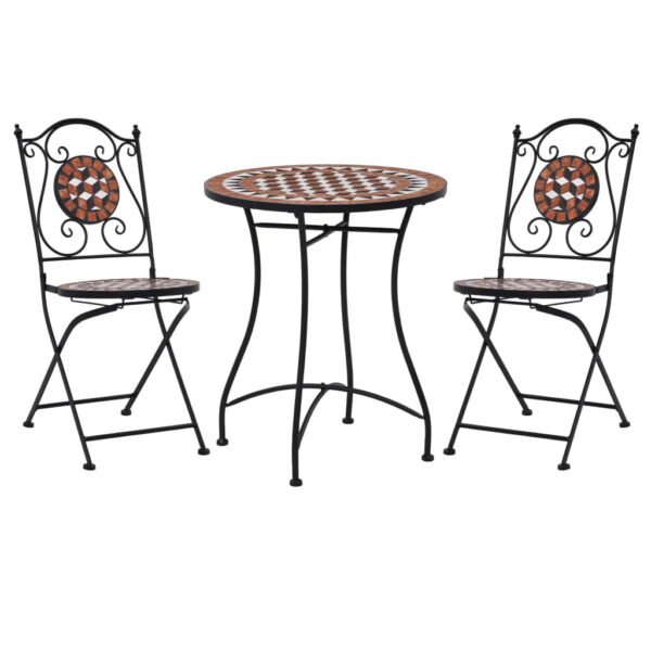 3 Piece Mosaic Bistro Set Ceramic Tile Terracotta