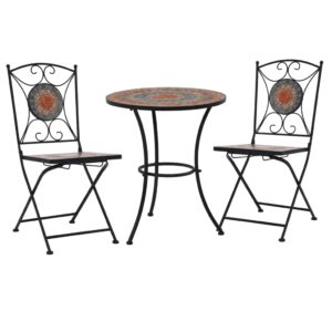 Mosaic Bistro Set Ceramic Tile Outdoor Garden Patio Furniture Terracotta Grey