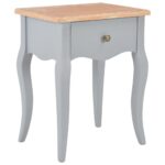 Solid Pine Wood Nightstand French  Grey Brown Side Table with Drawer