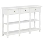 Elegant White Console Table Classic Design MDF Pine Wood with Shelves Drawers