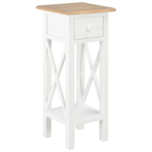 Elegant White Wooden Side Table with Drawer Storage Chic Living Room Furniture