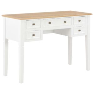 Elegant White Writing Desk with Drawers Home Office Study Table Wood Finish