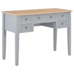 Chic Grey Wooden Writing Desk Home Office Study Table with 5 Storage Drawers