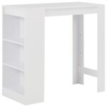 Chic White High Bar Table Contemporary Kitchen Dining with Storage Shelves