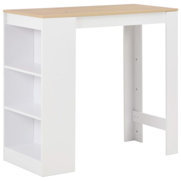 Chic White High Bar Table Contemporary Design with Storage Shelves for Dining