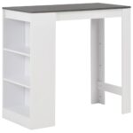 Chic White High Bar Table Contemporary Design with Storage Shelves for Home