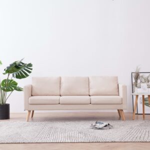 3-Seater Sofa Fabric Cream