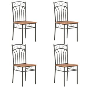 Mid-Century Modern Dining Chairs Set of Four Sleek Design Brown MDF Steel Frame