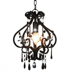 Elegant Black Acrylic Bead Ceiling Lamp Chandelier E14 Socket Home Decor Light