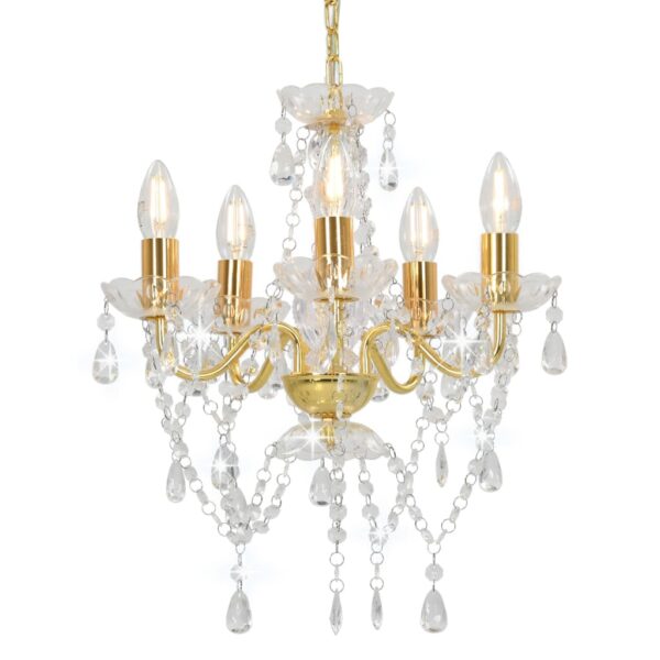 Elegant Golden Chandelier Crystal Beads Acrylic Droplets Ceiling Light Fixture