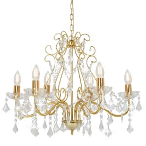 Elegant Crystal Bead Chandelier Golden Acrylic Droplets Ceiling Light Fixture