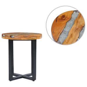 Rustic Charm Handmade Solid Teak Wood Round Coffee Side Table with Polyresin