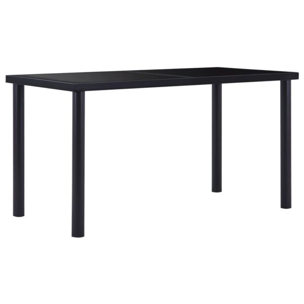 Modern Black Dining Table Tempered Glass Top Metal Frame Kitchen Furniture