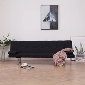 Convertible Sofa Bed Recliner Adjustable Couch with Pillows Black Polyester