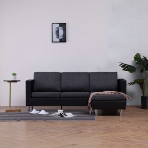 3-Seater Sofa with Cushions Black Faux Leather