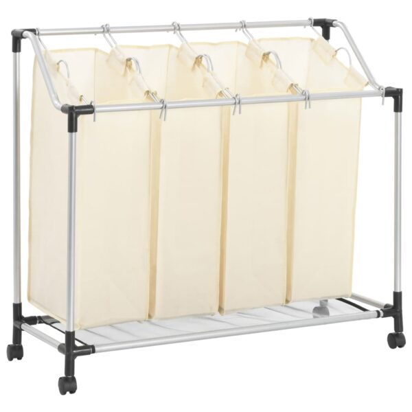 Cream Laundry Sorter Organizer with 4 Non-Woven Bags Steel Frame Castors