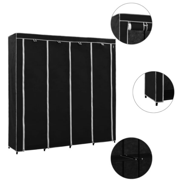 Spacious Black Portable Wardrobe Organizer with Zippered Fabric Cover